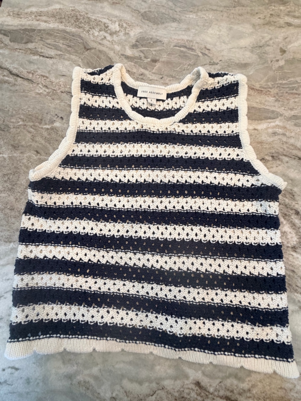 Free Assembly Small Black Ivory Crochet Knit Striped Sweater Tank Top